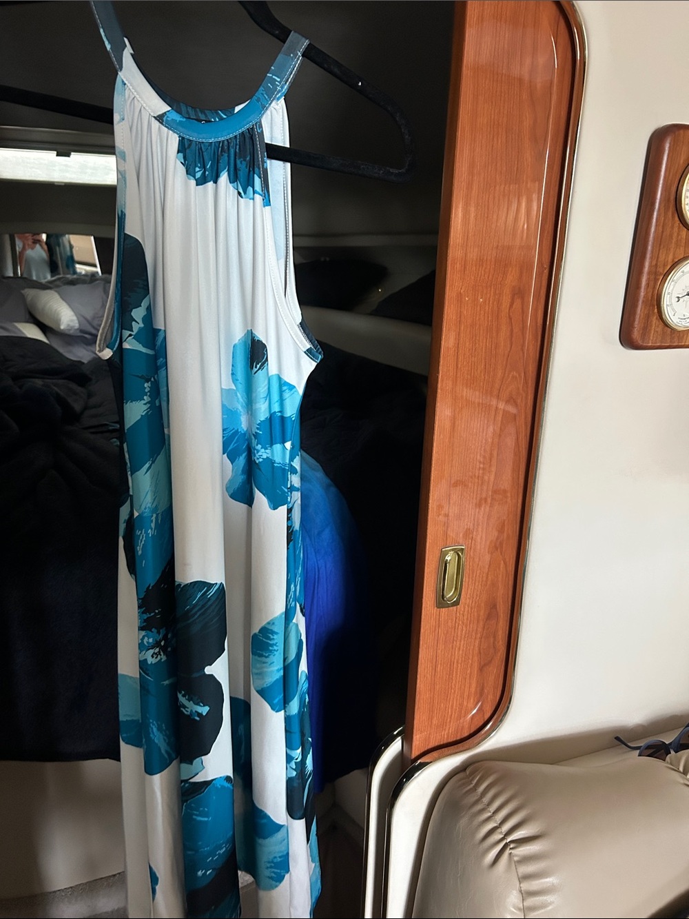 Lily White Midi Dress with Blue Floral Print